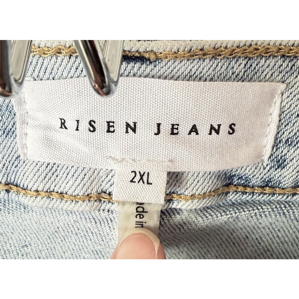 Risen Jeans Light Acid Wash Distressed Cropped Flare Jeans Size 2XL - Picture 3 of 6